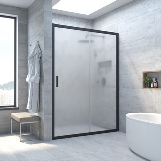 Душевая дверь в нишу Vegas Glass ZP NOVO 115 02М 10 115 см, профиль матовый черный, стекло сатин