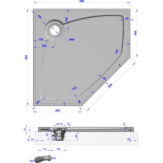 Поддон для душа GuteWetter Deluxe 90x90x4 P серый