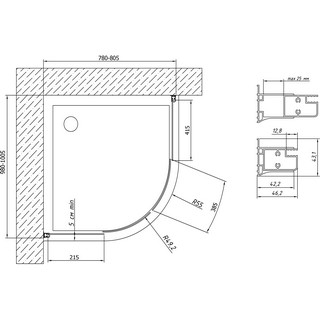 Душевой уголок Vegas Glass ZS-F 100*80 07 01 профиль матовый хром, стекло прозрачное