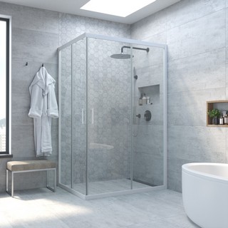 Душевой уголок Vegas Glass ZA-F Novo 110*80 01 01 профиль белый, стекло прозрачное