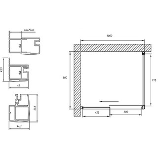 Душевой уголок Vegas Glass ZP+ZPV NOVO 100*80 01 01 профиль белый стекло прозрачное