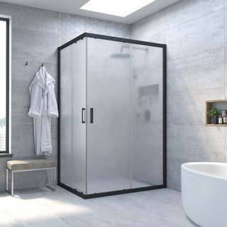 Душевой уголок Vegas Glass ZA-F Novo 90*80 02М 10 профиль черный матовый, стекло сатин