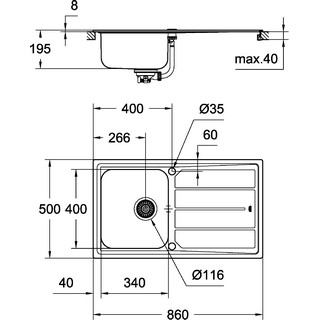 Комплект Grohe Minta 31573SD0 Мойка кухонная K500 31571SD0 + Смеситель Mint 32168000 для кухонной мойки