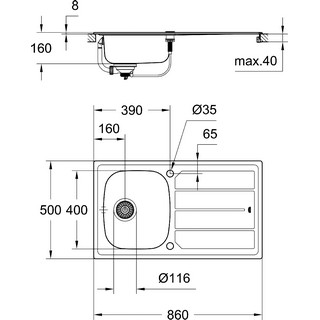 Комплект Grohe Bau 31562SD0 Мойка кухонная K200 31552SD0 + Смеситель BauEdge 31367000 для кухонной мойки