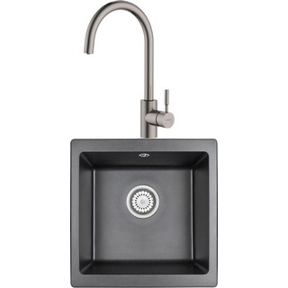 Комплект  Мойка кухонная Granula GR-4451 черный + Смеситель STWORKI by Damixa Stworki HSTW07200 для кухонной мойки, никель