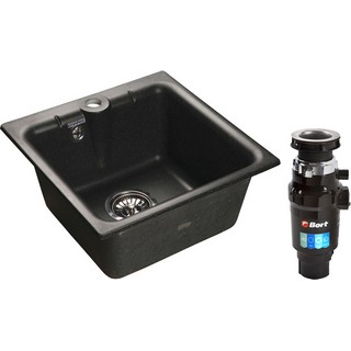 Комплект  Мойка кухонная GranFest Practik GF-P420 черный + Измельчитель отходов Bort Master Eco