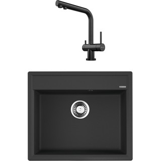 Комплект  Мойка кухонная Omoikiri Daisen 60-BL черная + Смеситель Omoikiri Nagano PVD-GM для кухонной мойки