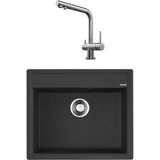Комплект  Мойка кухонная Omoikiri Daisen 60-BL черная + Смеситель Omoikiri Nagano BN для кухонной мойки