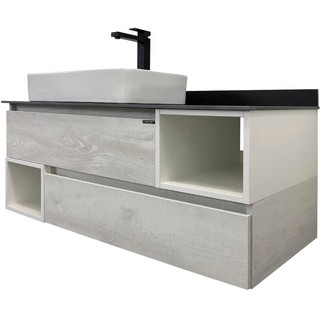 Тумба с раковиной Comforty Прага 120, дуб белый, столешница антрацит, раковина 78189