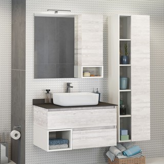 Тумба с раковиной Comforty Прага 90 дуб белый, столешница антрацит