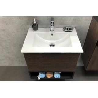 Тумба с раковиной Comforty Франкфурт 60, подвесная, дуб шоколадно-коричневый