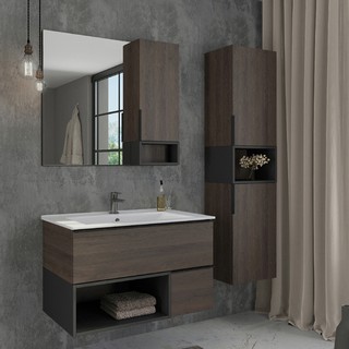 Тумба с раковиной Comforty Франкфурт 90, дуб шоколадно-коричневый, черная раковина