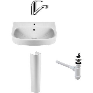 Комплект  Раковина Roca Debba 50x42 + Смеситель Bravat Fit F1233188CP-RUS для раковины + Пьедестал для раковины Roca Debba 33799000Y + Сифон для раков