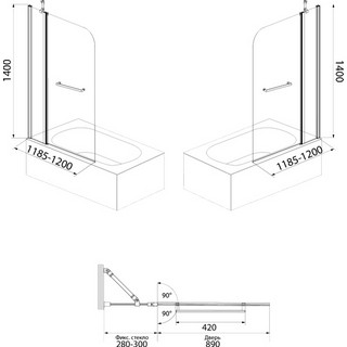 Шторка на ванну IDDIS Ray RAY6CS2i90 120х140, профиль глянцевый алюминий