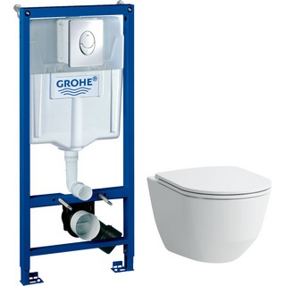 Комплект Инсталляция Grohe Rapid SL 4 в 1 с кнопкой смыва + Унитаз Laufen Pro Rimless безободковый + Шумоизоляция