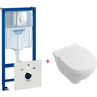 Комплект  Система инсталляции для унитазов Grohe Rapid SL 38750001 4 в 1 с кнопкой смыва + Унитаз подвесной Villeroy & Boch O.Novo 5660 H101 alpin