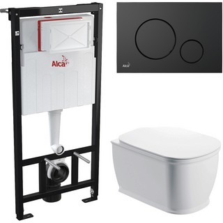 Комплект  Унитаз подвесной BelBagno Prado BB10150CH с крышкой + Система инсталляции AlcaPlast Sadromodul AM101/1120-0001 + Кнопка смыва AlcaPlast THIN M578 черный матовый + Шумоизоляционная панель