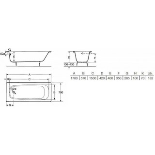 Чугунная ванна Roca Continental 21290100R 170x70